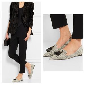 Jimmy choo tassel canvas pointy toe loafer flats